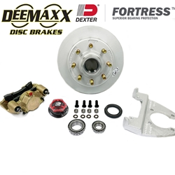 DeeMaxx® 8,000 lbs. Disc Brake Kit with 5/8" Studs for One Wheel with Gold Zinc Caliper with Dexter® Fortress® Aluminum Oil Cap - DM8KGOLD580-F