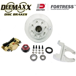 DeeMaxx® 8,000 lbs. Disc Brake Kit with 9/16" Studs for One Wheel with Gold Zinc Caliper with Dexter® Fortress® Aluminum Cap - DM8KGOLD916-F